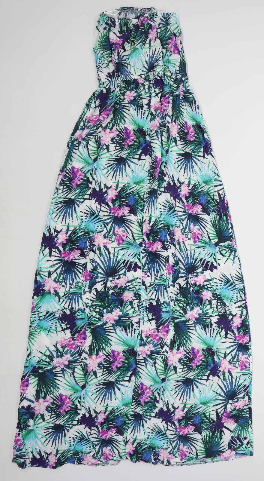 New Look Womens Size 6 Floral Strapless White Maxi Dress (Regular)