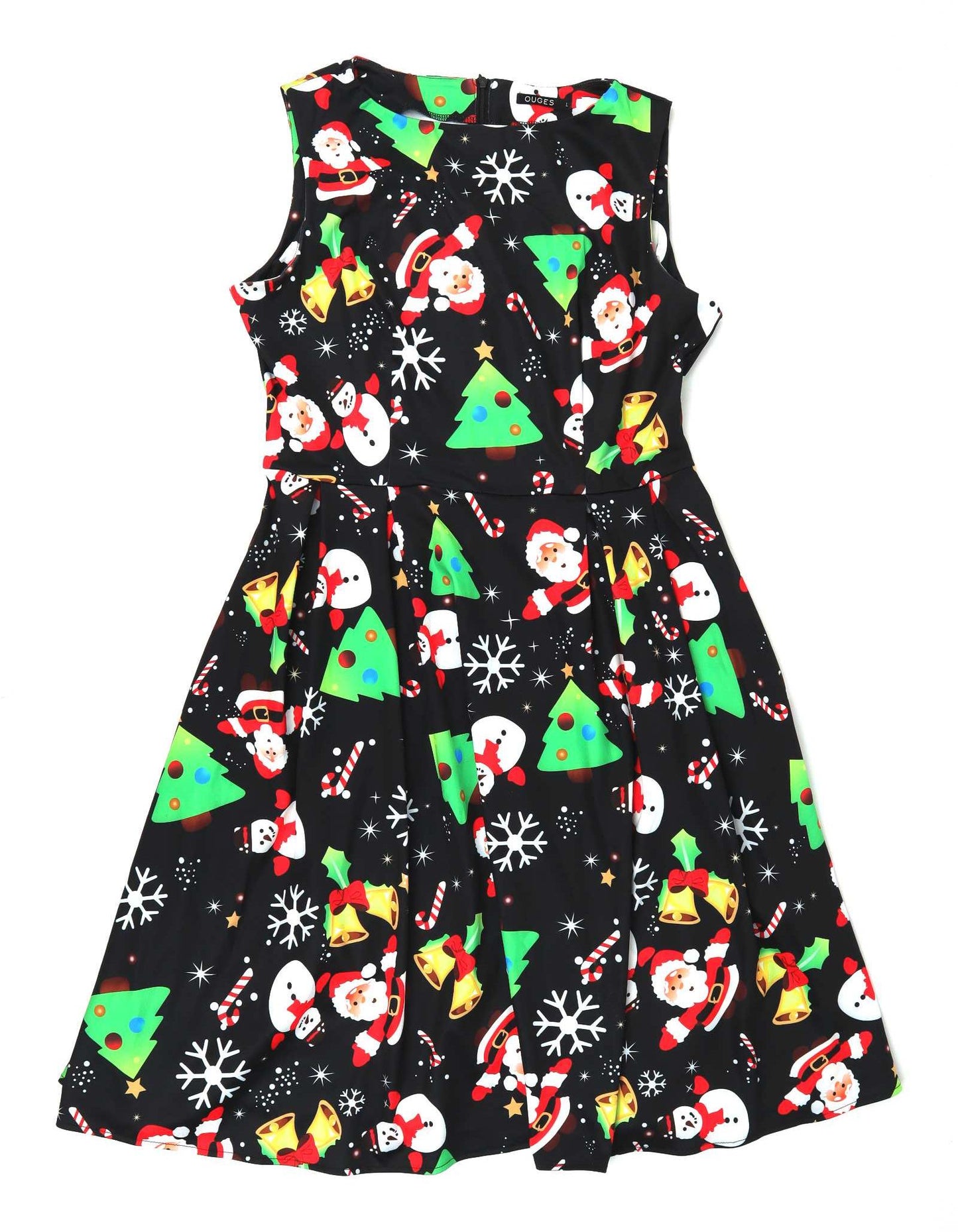 Ouges Womens Size L Black Graphic Skater Dress (Regular)