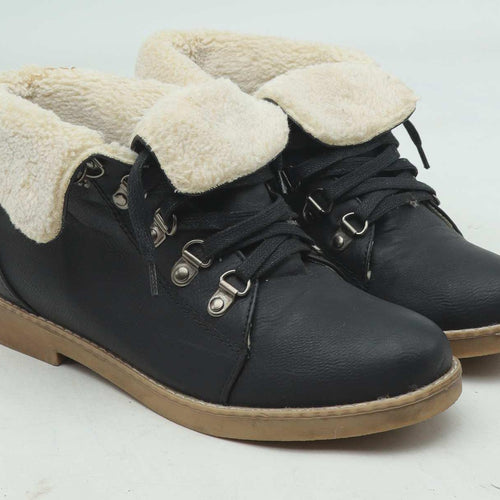 Jingpin Womens EU Size 37 Black Warm Fleece Pixie Boots