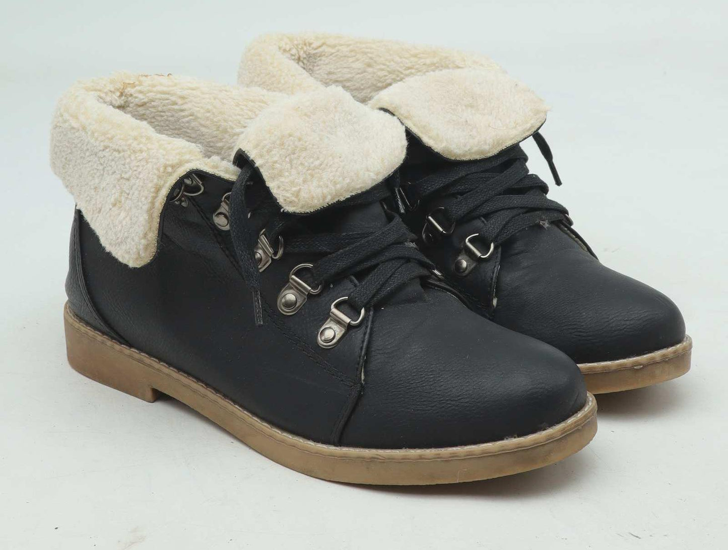 Jingpin Womens EU Size 37 Black Warm Fleece Pixie Boots