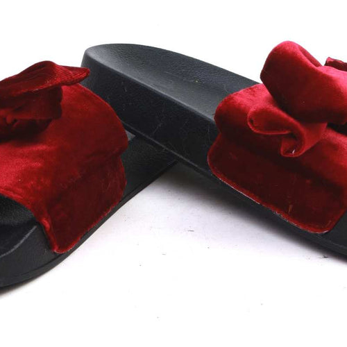 Preworn Womens EU Size 38 Red Velvet Bow Sliders