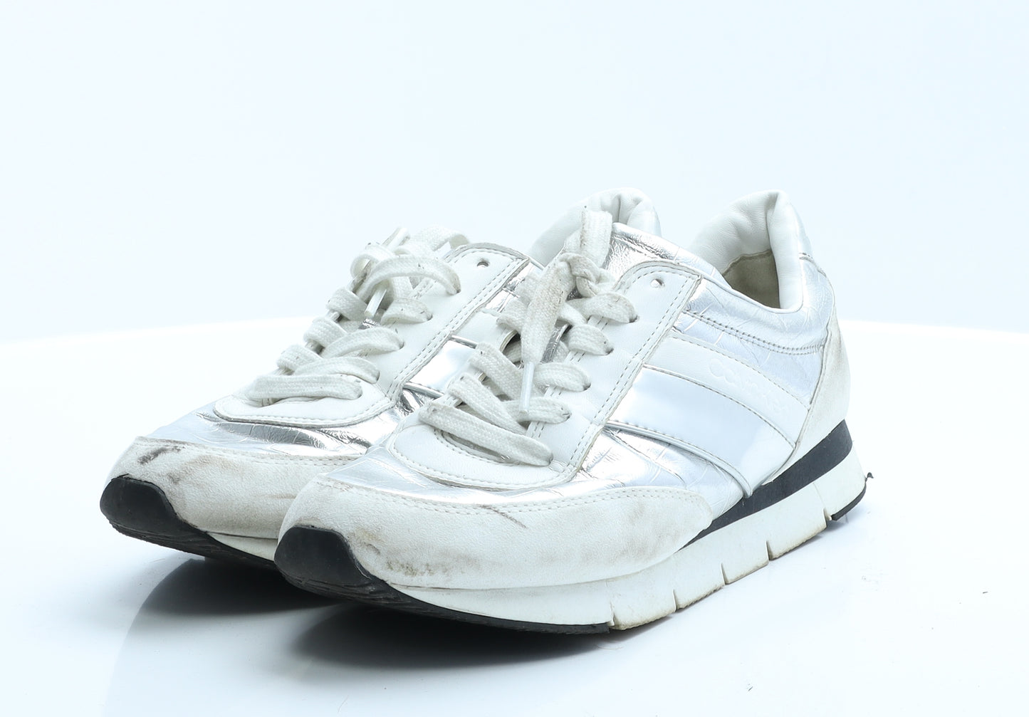 Calvin Klein Womens Silver Geometric Polyester Trainer Casual 6 39