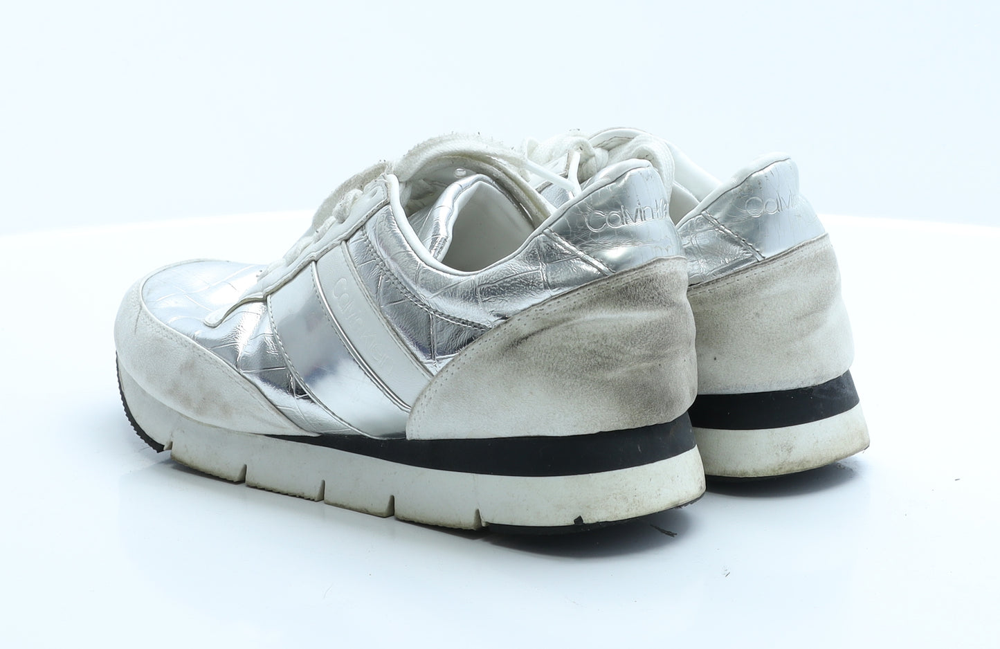 Calvin Klein Womens Silver Geometric Polyester Trainer Casual 6 39