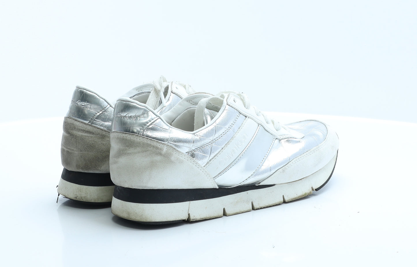 Calvin Klein Womens Silver Geometric Polyester Trainer Casual 6 39