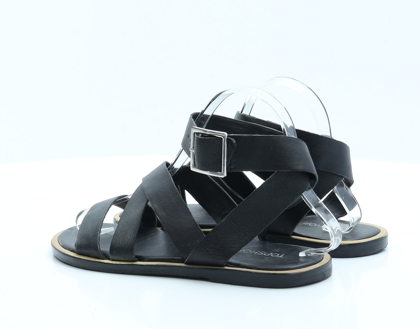 Topshop Womens Black  Polyester Strappy Sandal 4