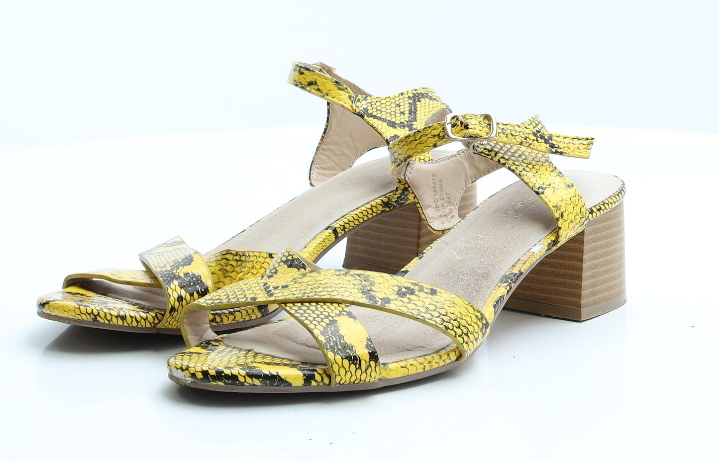 Primark Womens Yellow Animal Print Polyurethane Slingback Heel 6 EUR 39