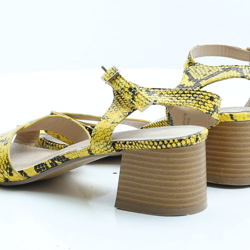 Primark Womens Yellow Animal Print Polyurethane Slingback Heel 6 EUR 39