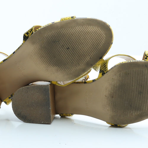 Primark Womens Yellow Animal Print Polyurethane Slingback Heel 6 EUR 39