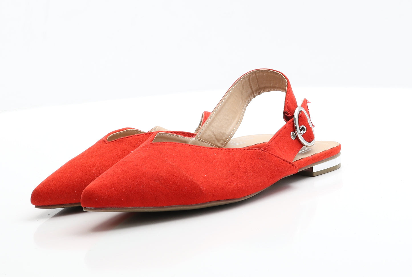F&F Womens Red  Suede Slingback Flat 6 39
