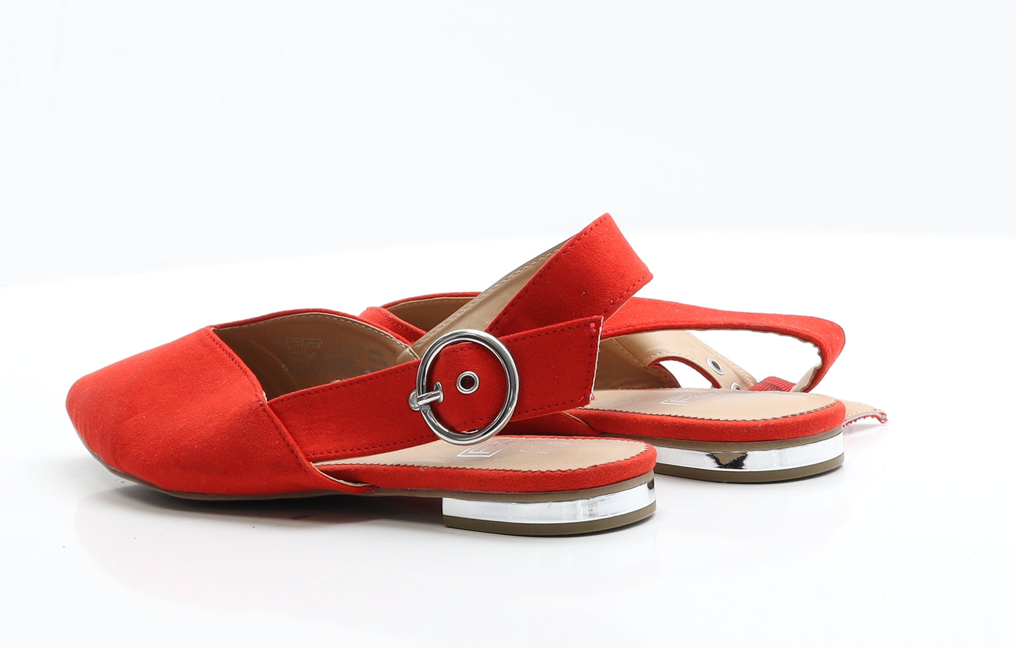 F&F Womens Red  Suede Slingback Flat 6 39