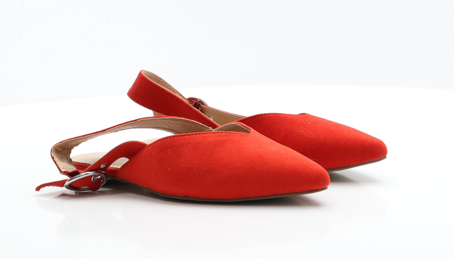 F&F Womens Red  Suede Slingback Flat 6 39