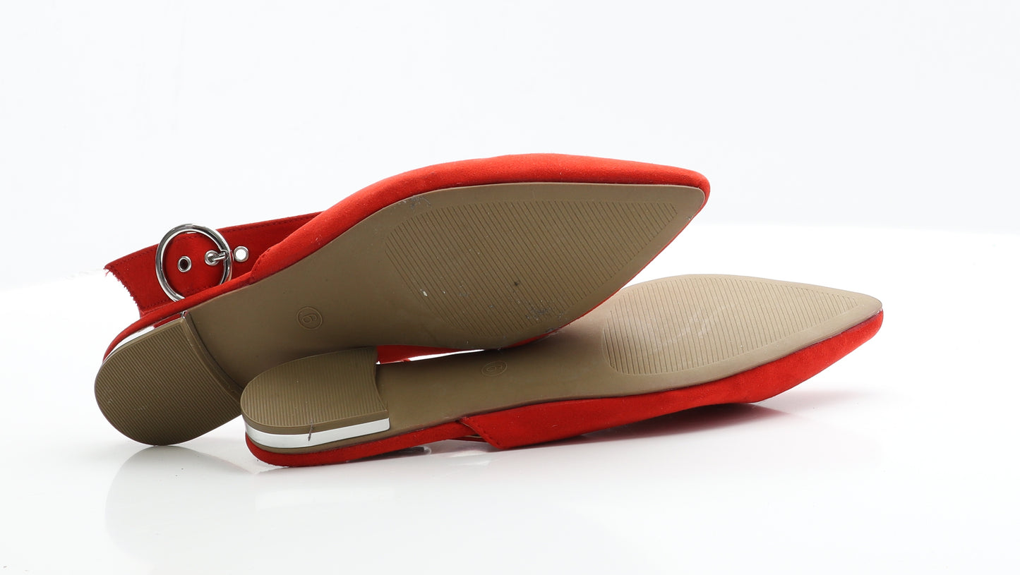 F&F Womens Red  Suede Slingback Flat 6 39
