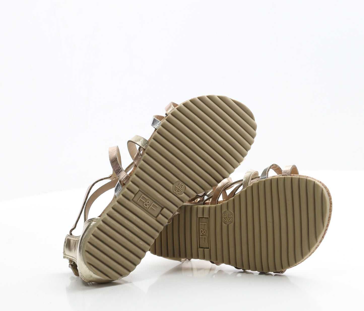 F&F Girls Gold  Polyester Strappy Flat 13 EUR 32
