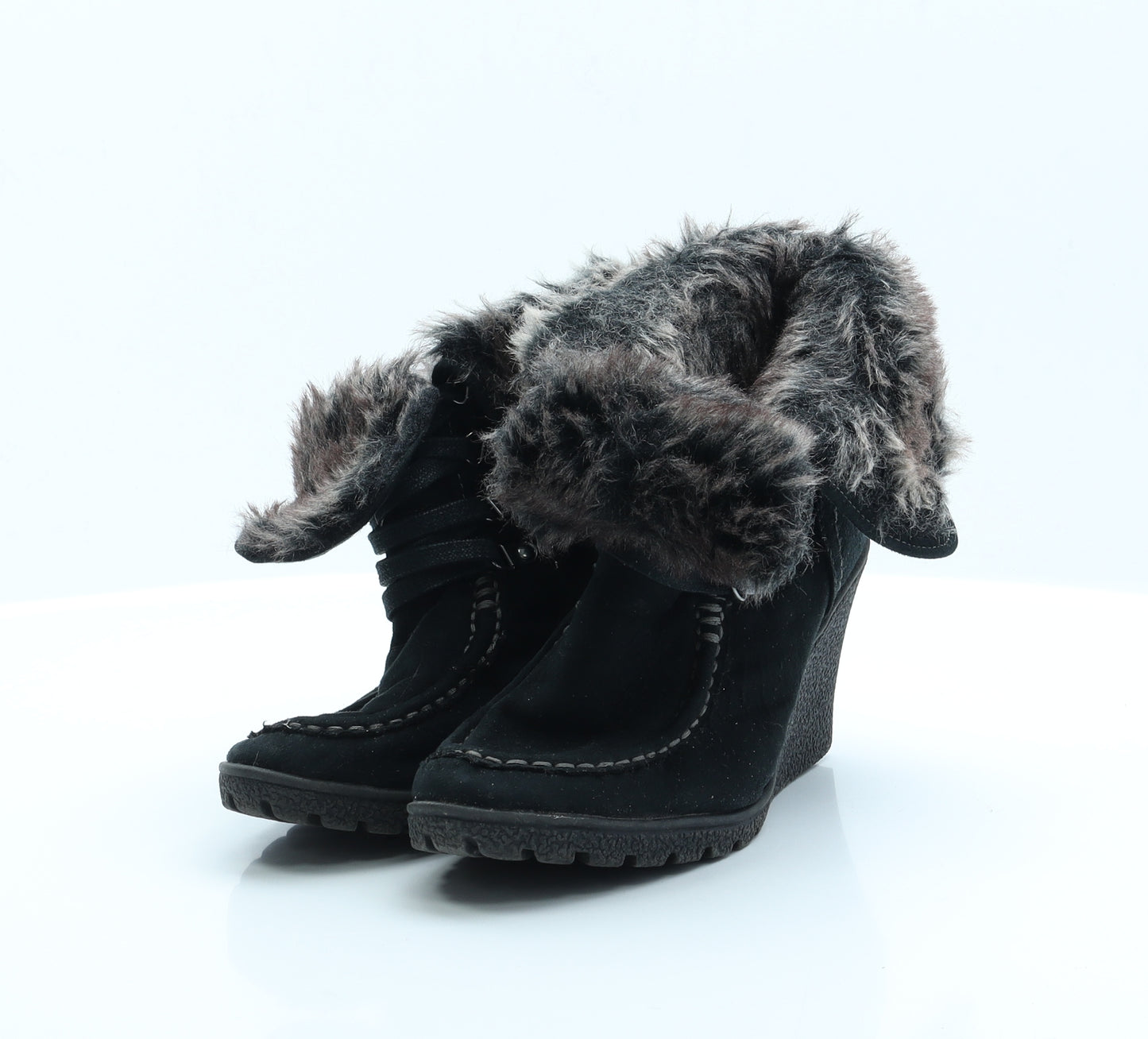 F&F Womens Black  Polyester Platform Boot 4 EUR 37