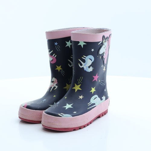 TU Girls Multicoloured Geometric Rubber Wellies Boot 9   - Unicorn/stars