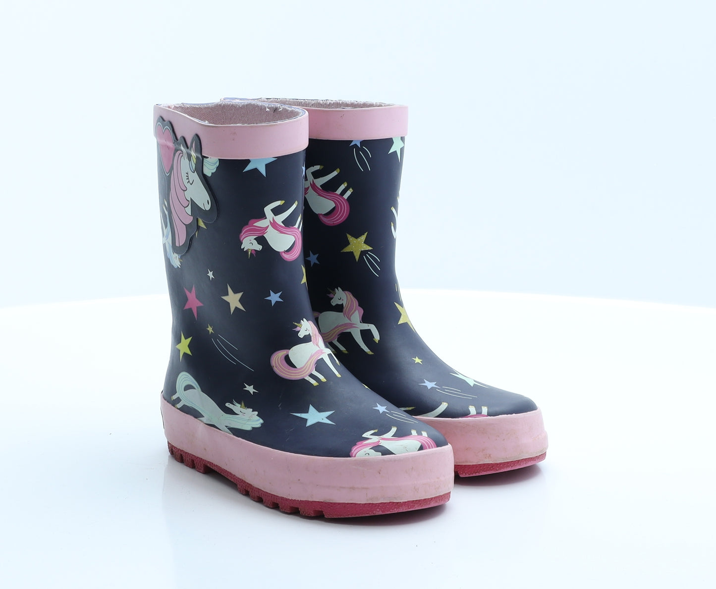 TU Girls Multicoloured Geometric Rubber Wellies Boot 9   - Unicorn/stars