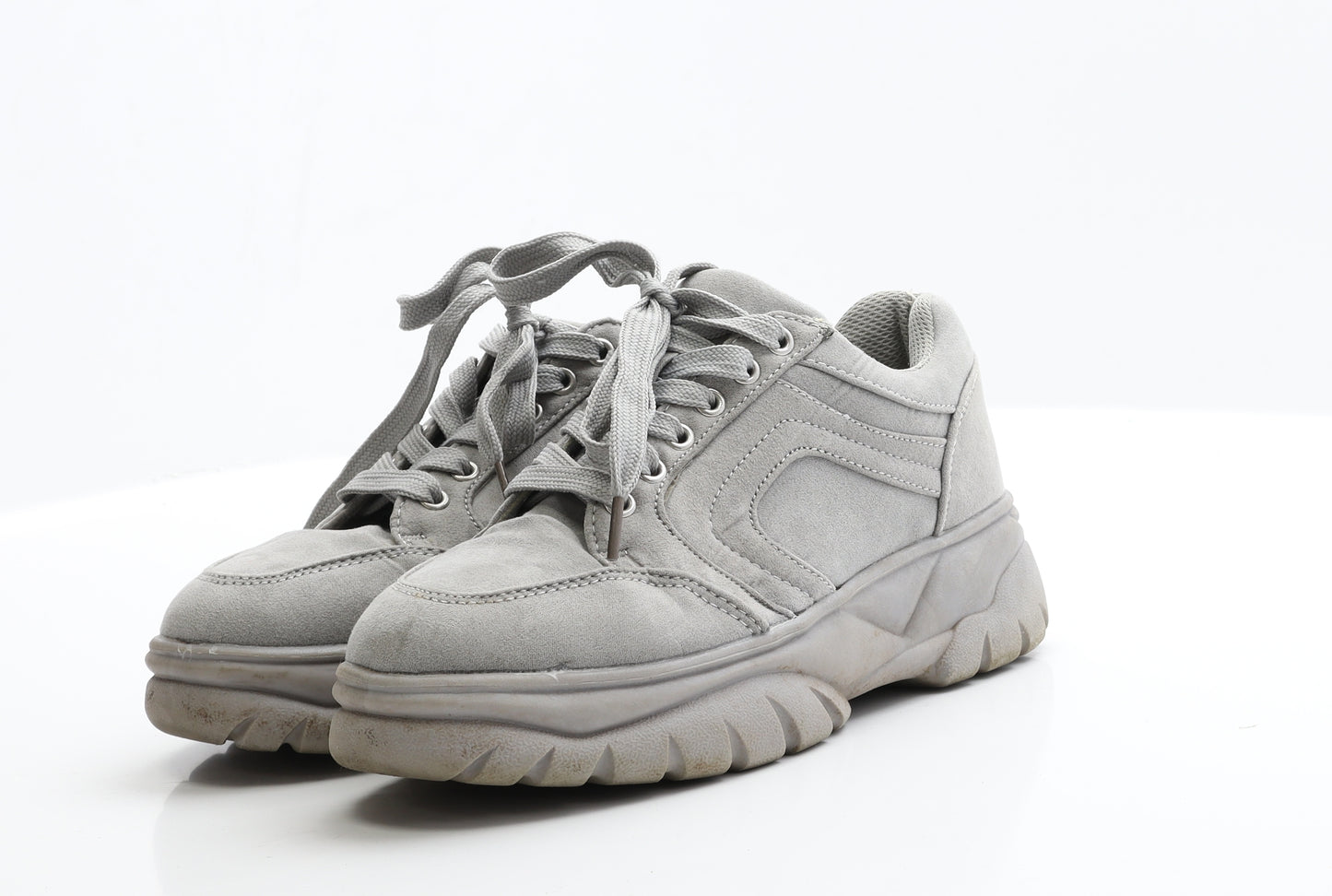 Primark Womens Grey  Faux Suede Trainer Flat 4 37