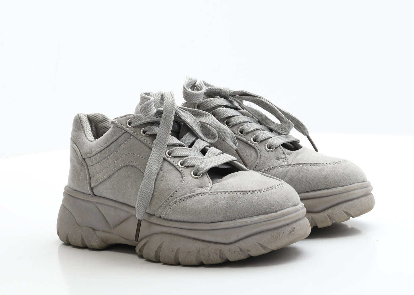 Primark Womens Grey  Faux Suede Trainer Flat 4 37