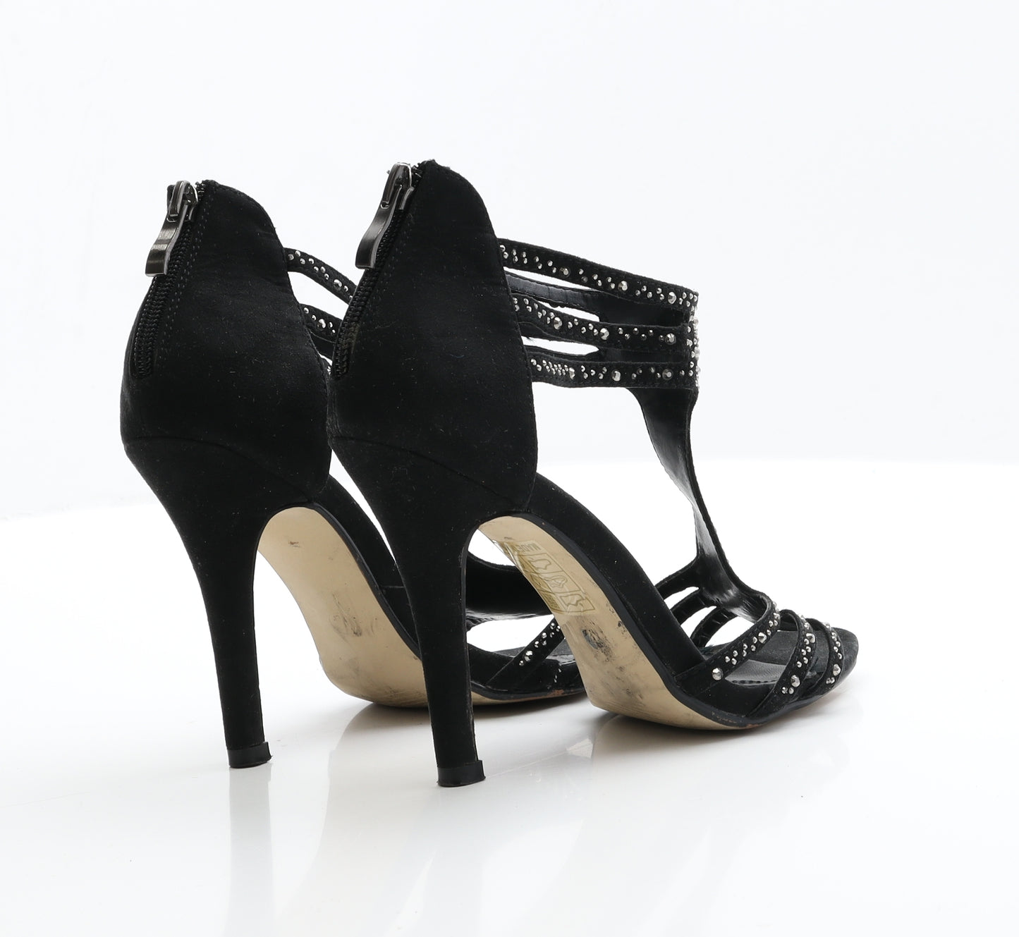 Belle Woman Womens Black  Faux Silk Strappy Heel 4