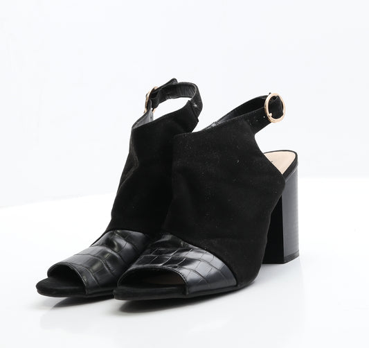 Primark Womens Black  Faux Suede Slingback Heel 7 EUR 40