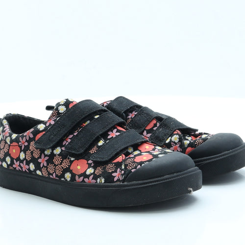 Clarks Girls Black Floral Polyester Slip On Flat 2 EUR 34 US 2.5