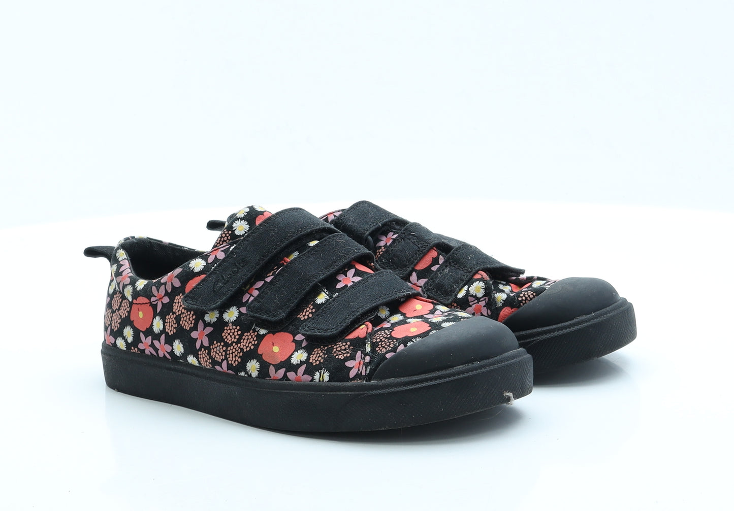 Clarks Girls Black Floral Polyester Slip On Flat 2 EUR 34 US 2.5