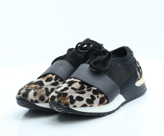 Preworn Womens Black Animal Print Polyester Trainer Casual 3.5 36