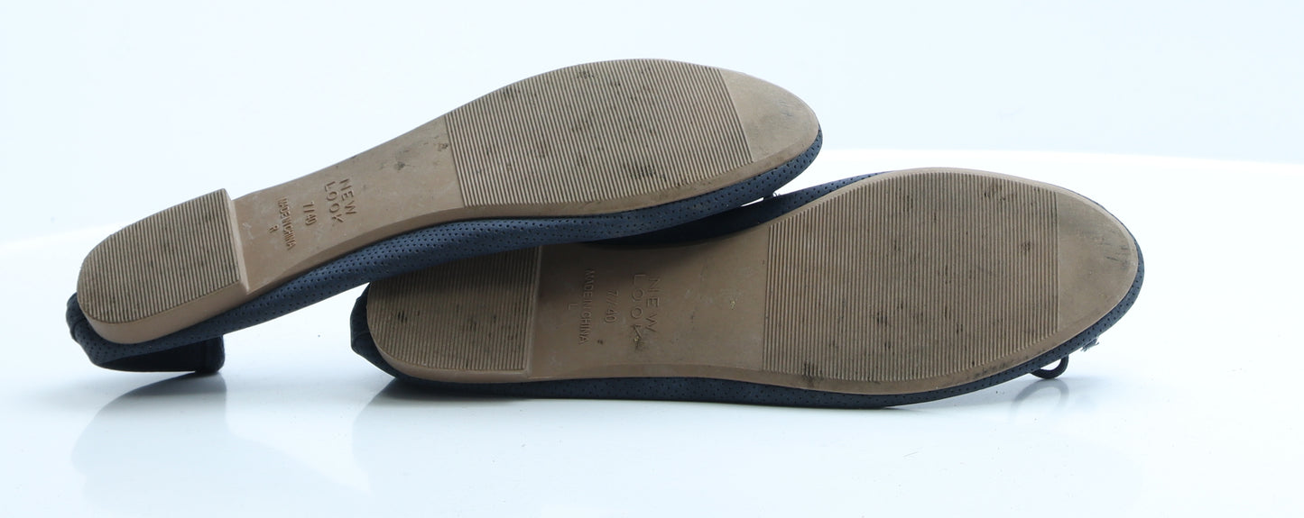 New Look Womens Blue Polka Dot Polyester Ballet Flat 7 EUR 40
