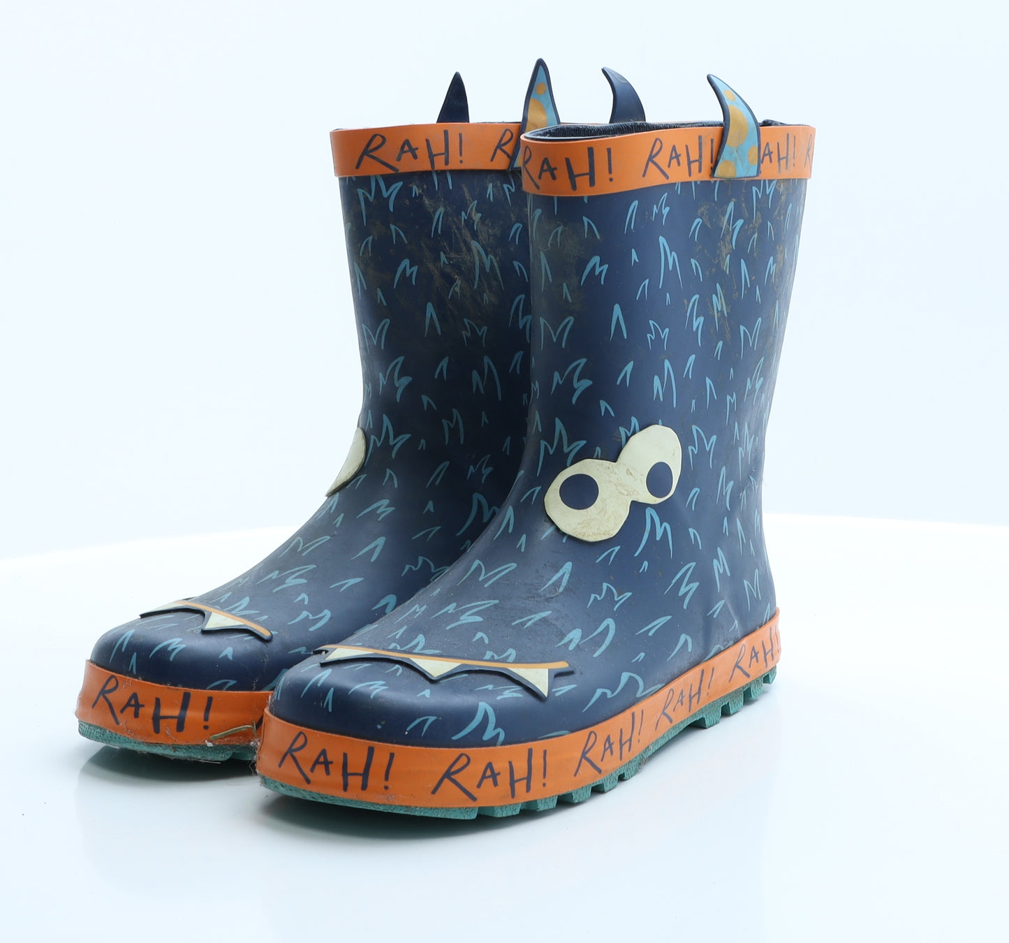 TU Boys Blue Geometric Rubber Wellies Boot 5   - Dinosaur RAH!
