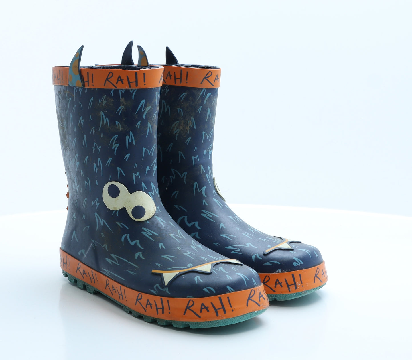 TU Boys Blue Geometric Rubber Wellies Boot 5   - Dinosaur RAH!