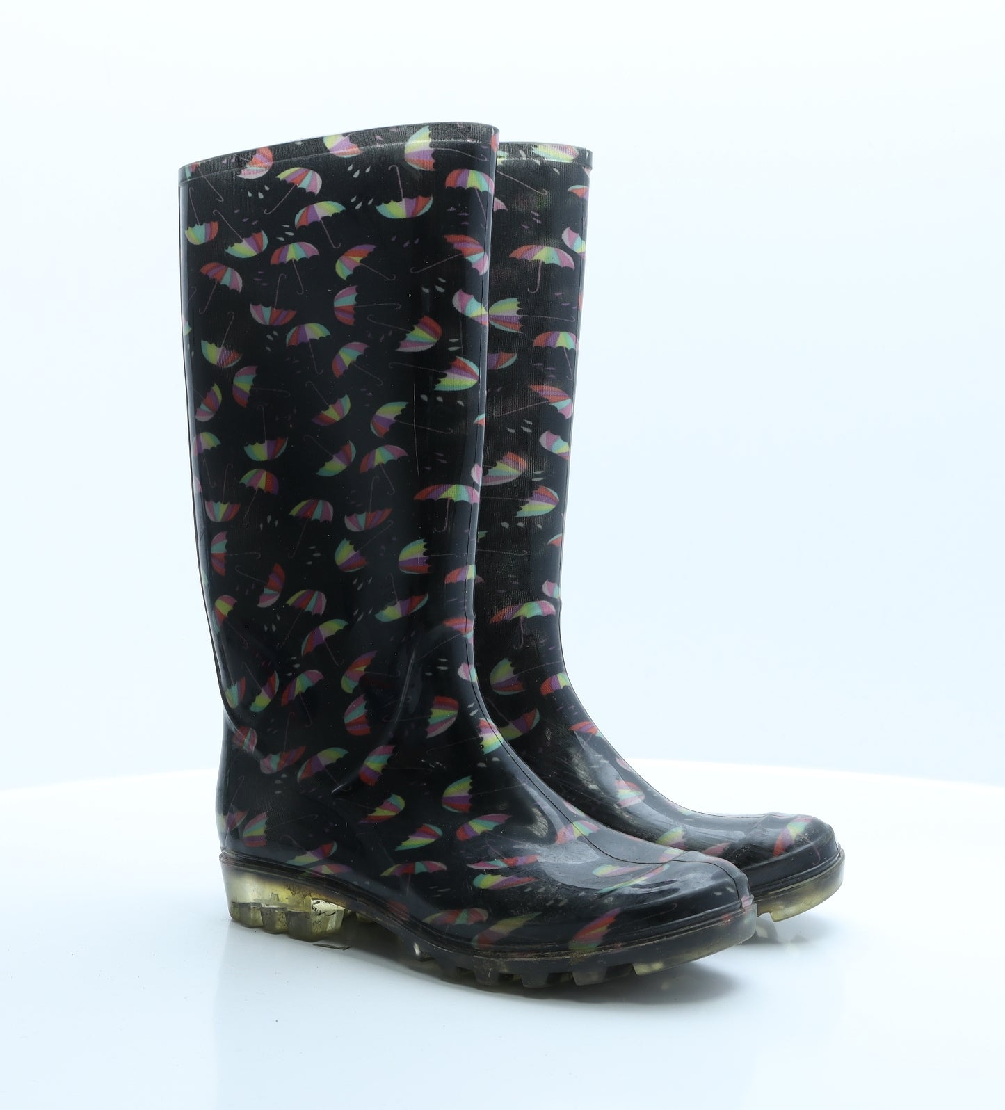 Primark Womens Black Geometric Rubber Wellies Boot 5 EUR 38  - Umberellas