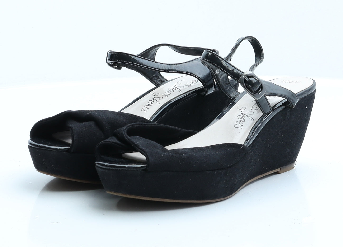 Marks and Spencer Womens Black  Suede Platform Heel 4.5 EUR 37.5