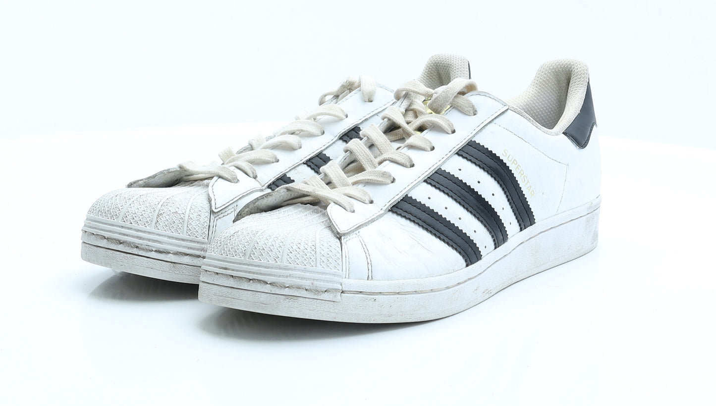 adidas Mens White Striped Polyester Trainer  9 EUR 43