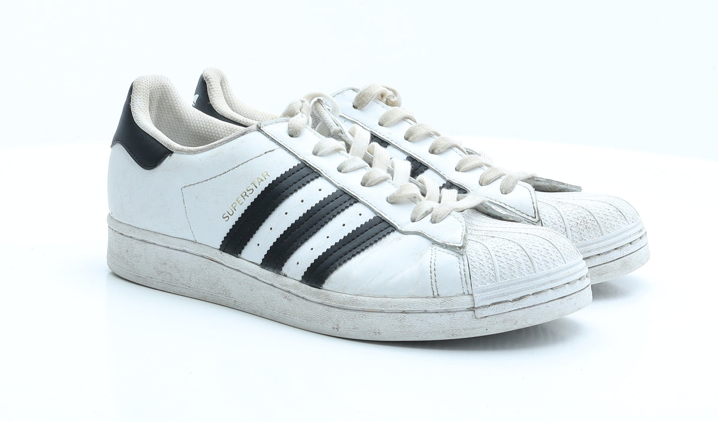 adidas Mens White Striped Polyester Trainer  9 EUR 43