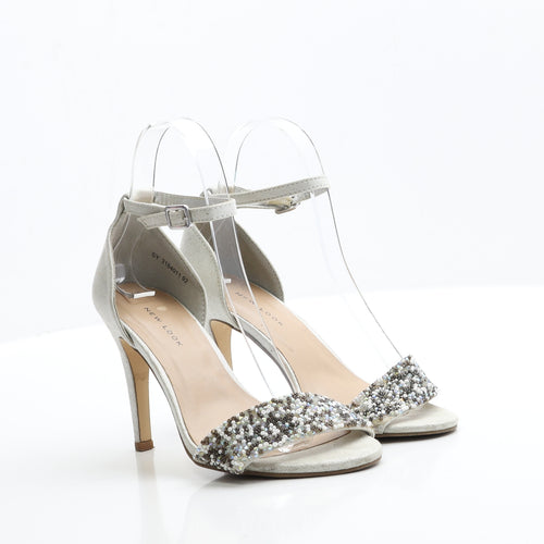 New Look Womens Silver  Faux Leather Strappy Heel 3 EUR 36