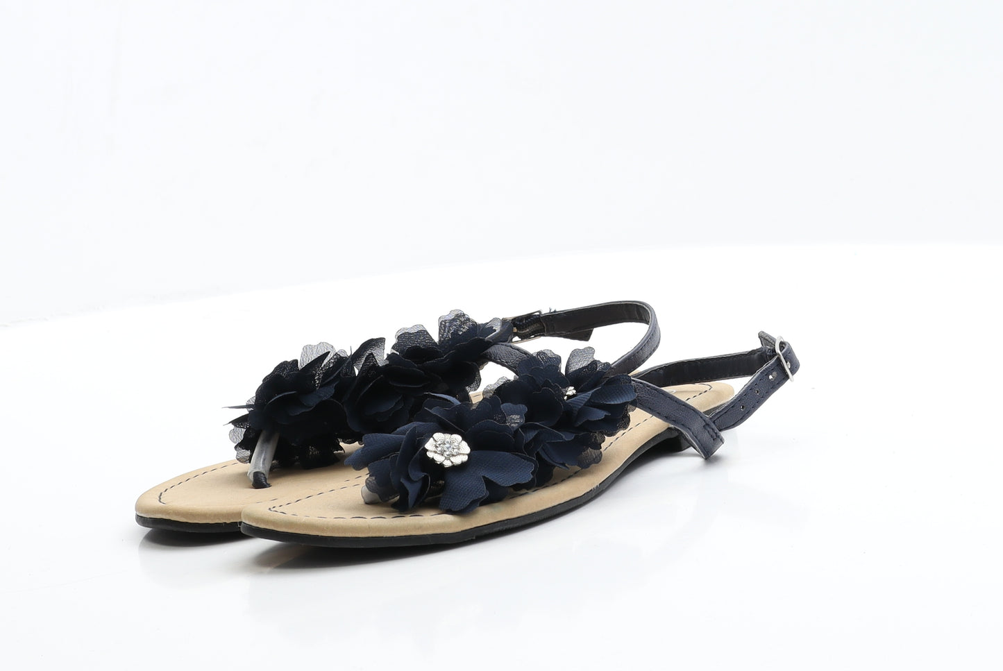 Atmosphere Womens Blue  Faux Leather Thong Flat 4 37