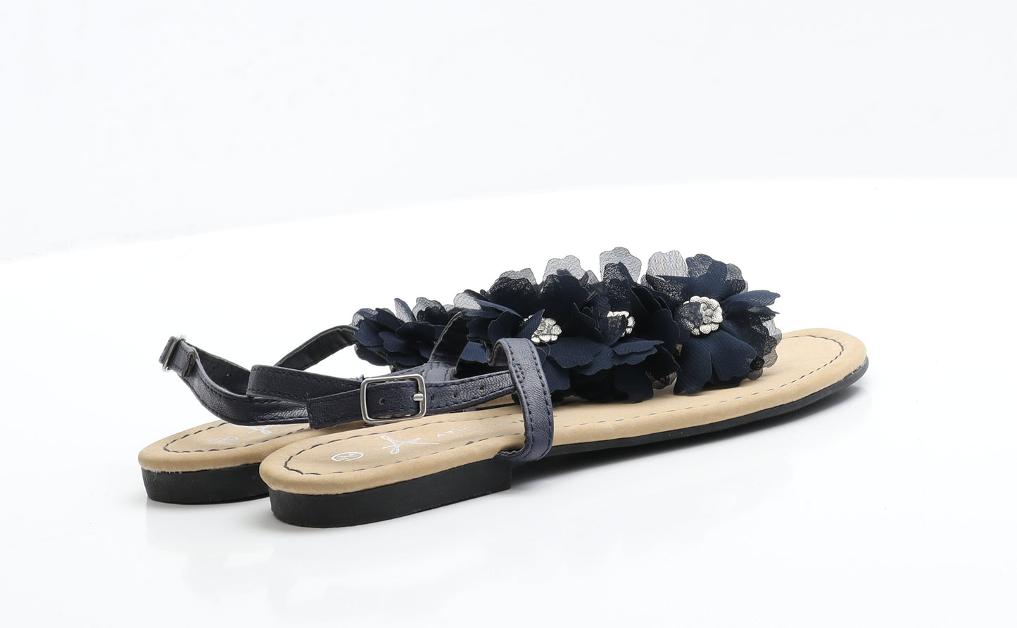 Atmosphere Womens Blue  Faux Leather Thong Flat 4 37