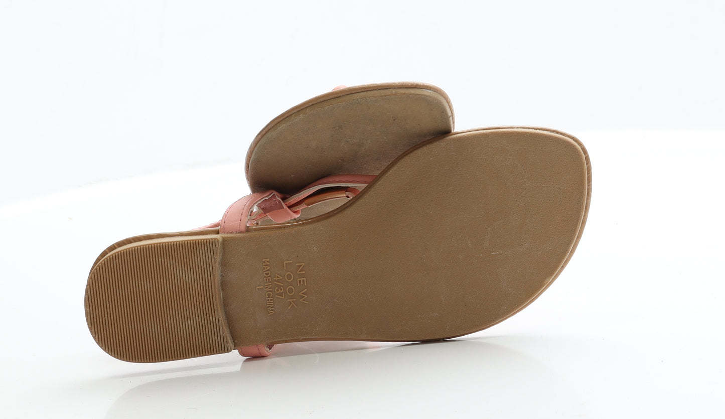 New Look Womens Pink  Faux Leather Thong Flat 4 37  - Wide Fit