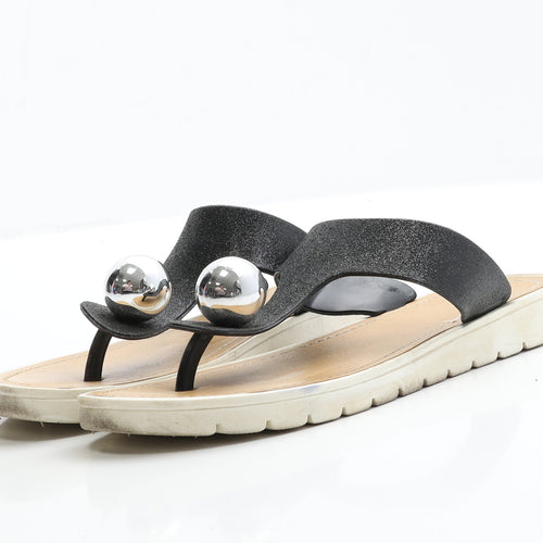 Preworn Womens Black  Polyester Thong Sandal 6 39