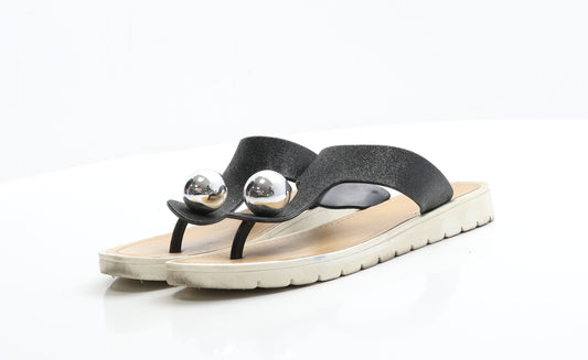 Preworn Womens Black  Polyester Thong Sandal 6 39