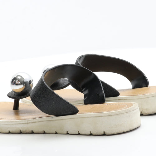 Preworn Womens Black  Polyester Thong Sandal 6 39