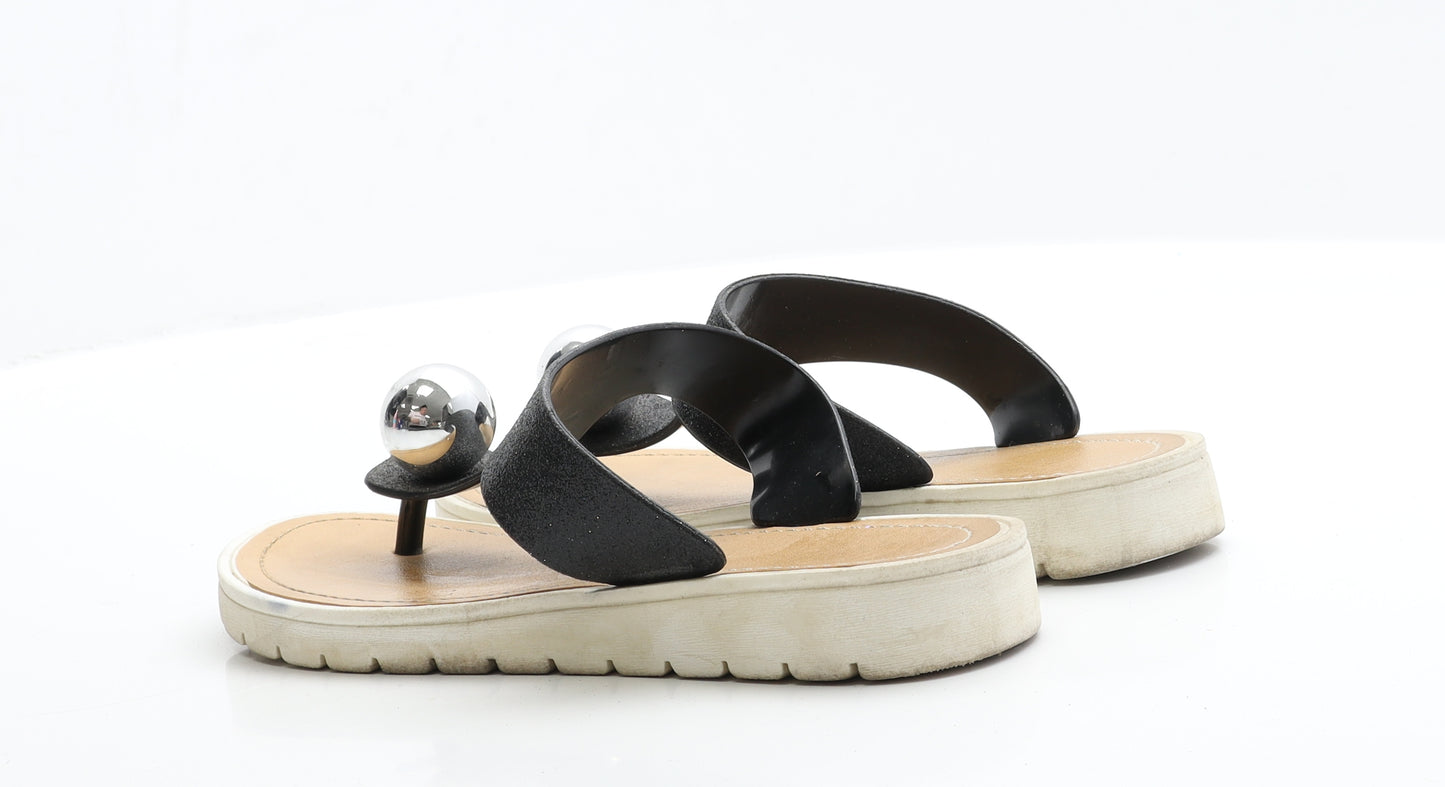 Preworn Womens Black  Polyester Thong Sandal 6 39