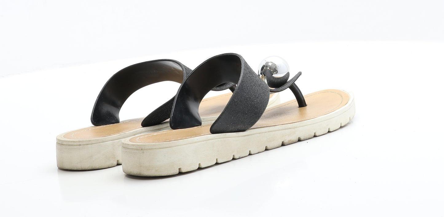 Preworn Womens Black  Polyester Thong Sandal 6 39