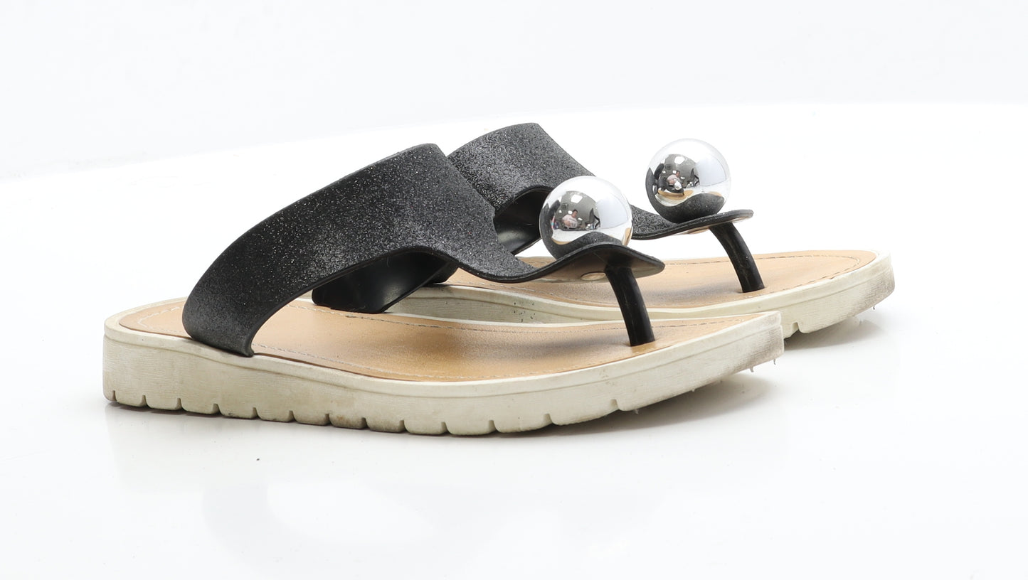 Preworn Womens Black  Polyester Thong Sandal 6 39