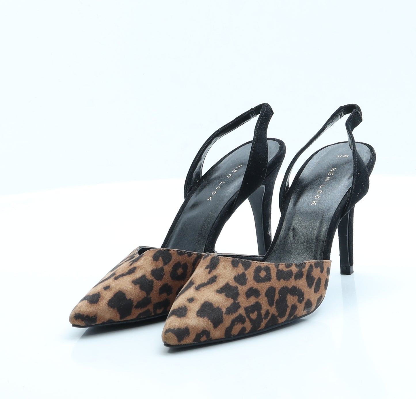 New Look Womens Brown Animal Print Polyester Slingback Heel 3 EUR 36