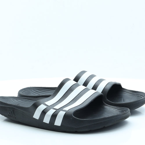 adidas Mens Black Striped Rubber Slider Casual 11