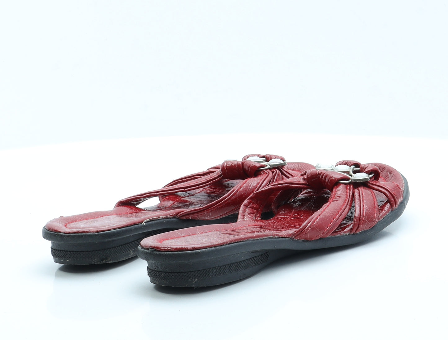 Preworn Womens Red  Polyester Slip On Sandal 7