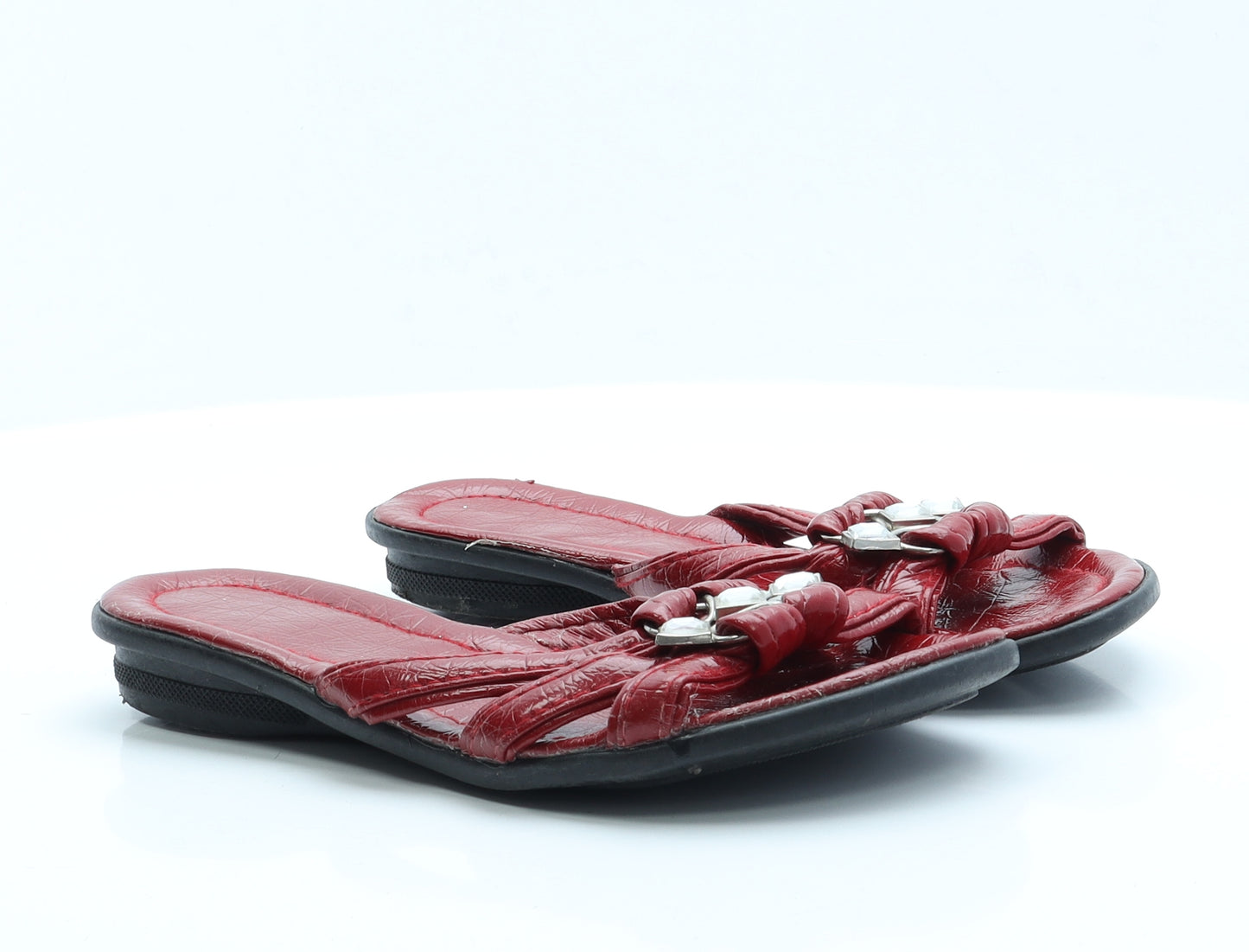 Preworn Womens Red  Polyester Slip On Sandal 7