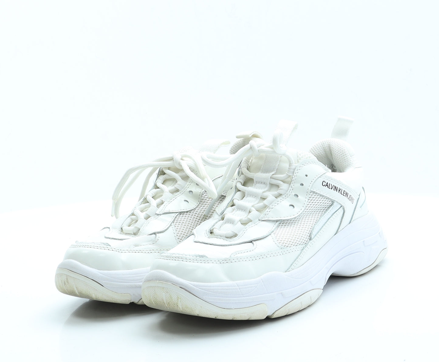 Calvin Klein Jeans Womens Ivory  Polyester Trainer Flat 5 38 8
