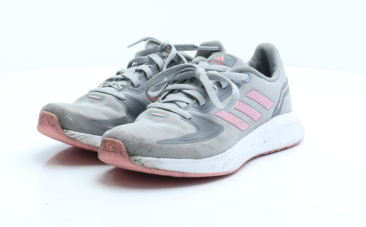 adidas Womens Grey Striped Polyester Trainer Flat 4 37